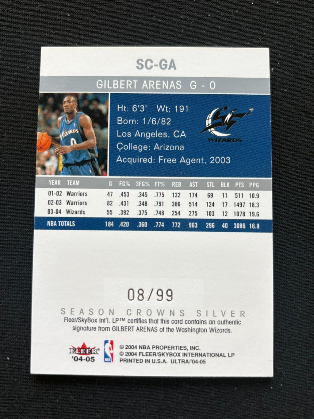 Gilbert Arenas 2004-05 Fleer Ultra Auto Autograph Washington Wizards 8/99