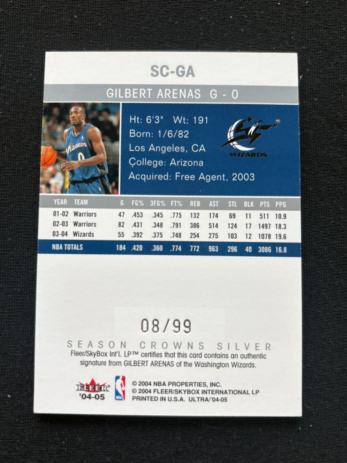Gilbert Arenas 2004-05 Fleer Ultra Auto Autograph Washington Wizards 8/99