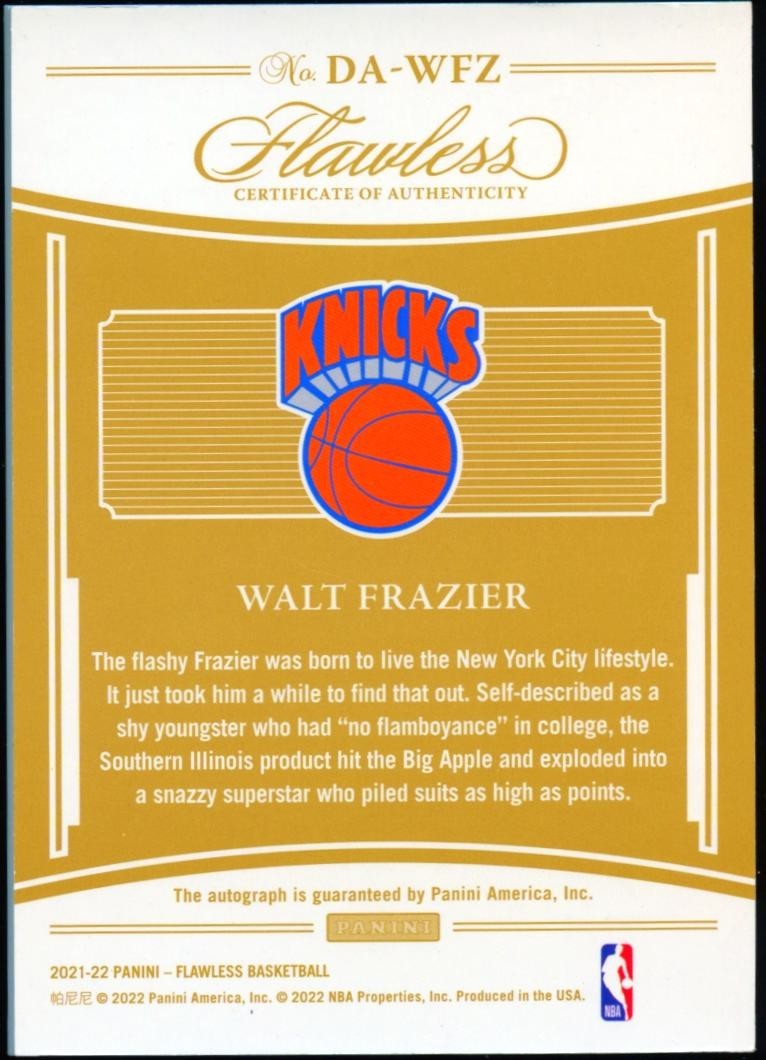 Walt Frazier 2021-22 Flawless Ruby On Card Auto Autograph New York Knicks 8/15