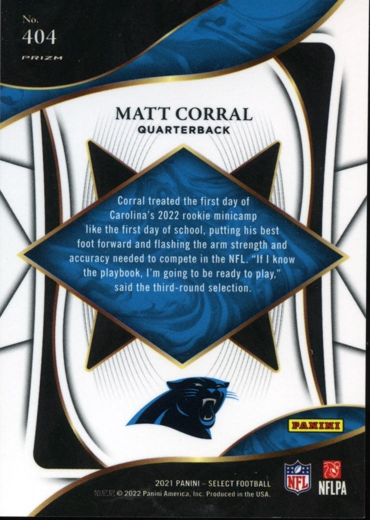 Matt Corral 2021 Select XRC Rookie RC SSP Carolina Panthers Ole Miss #404