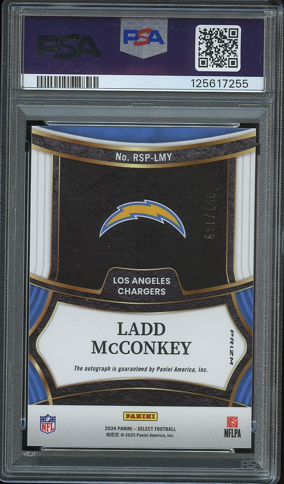 Ladd Mcconkey 2024 Select BLUE Auto Autograph RC LA Chargers 93/149 PSA 10