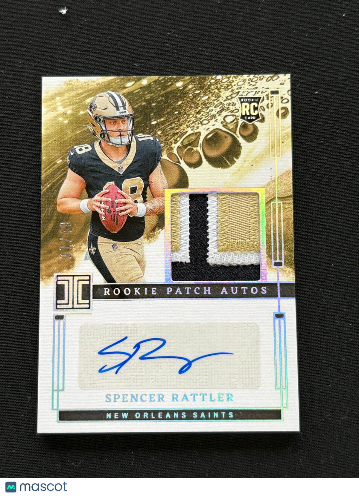 Spencer Rattler 2024 Impeccable Auto Autograph Patch RC New Orleans Saints 7/49