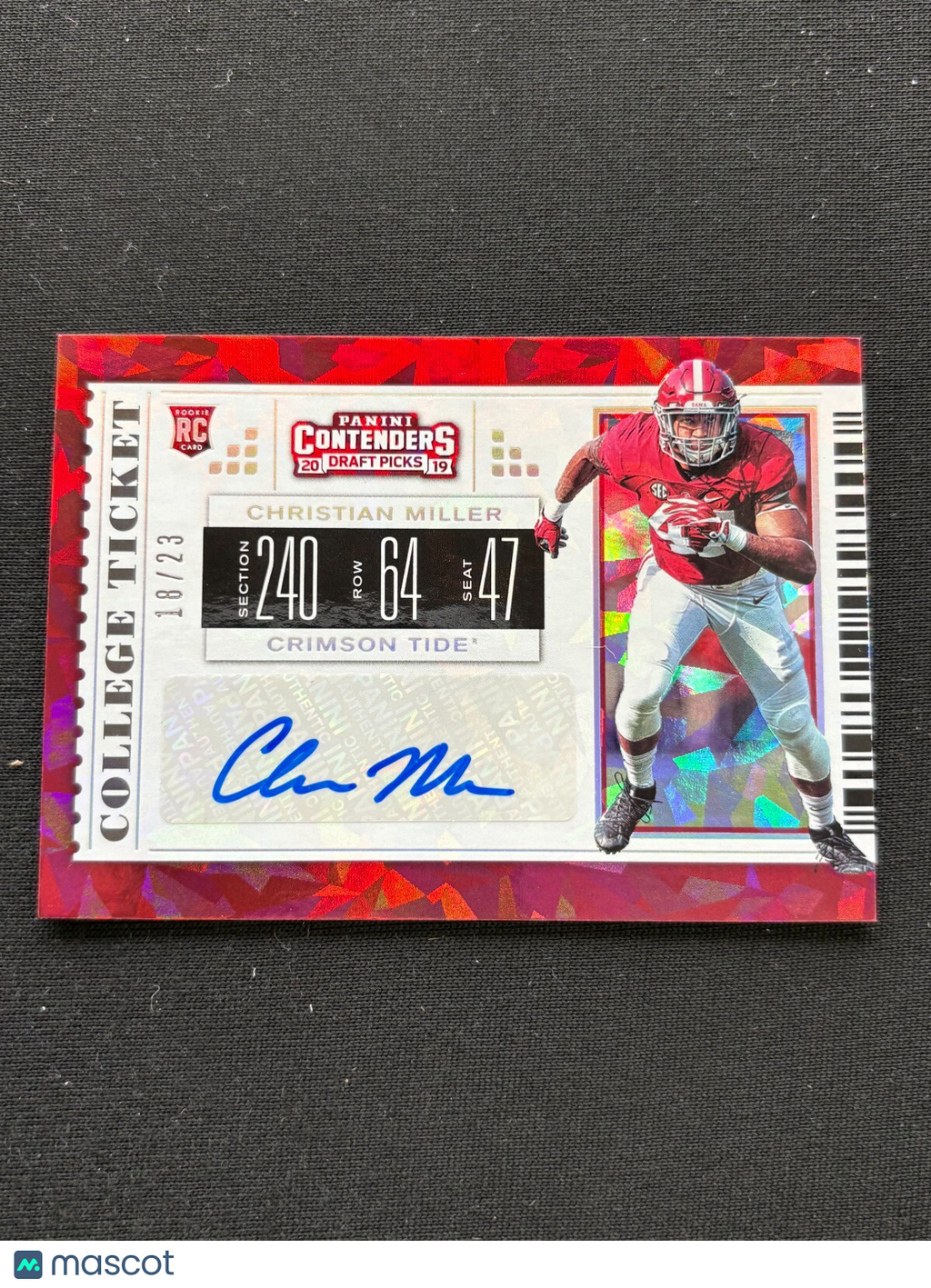 Christian Miller 2019 Contenders Cracked Ice Auto Autograph RC Alabama 18/23