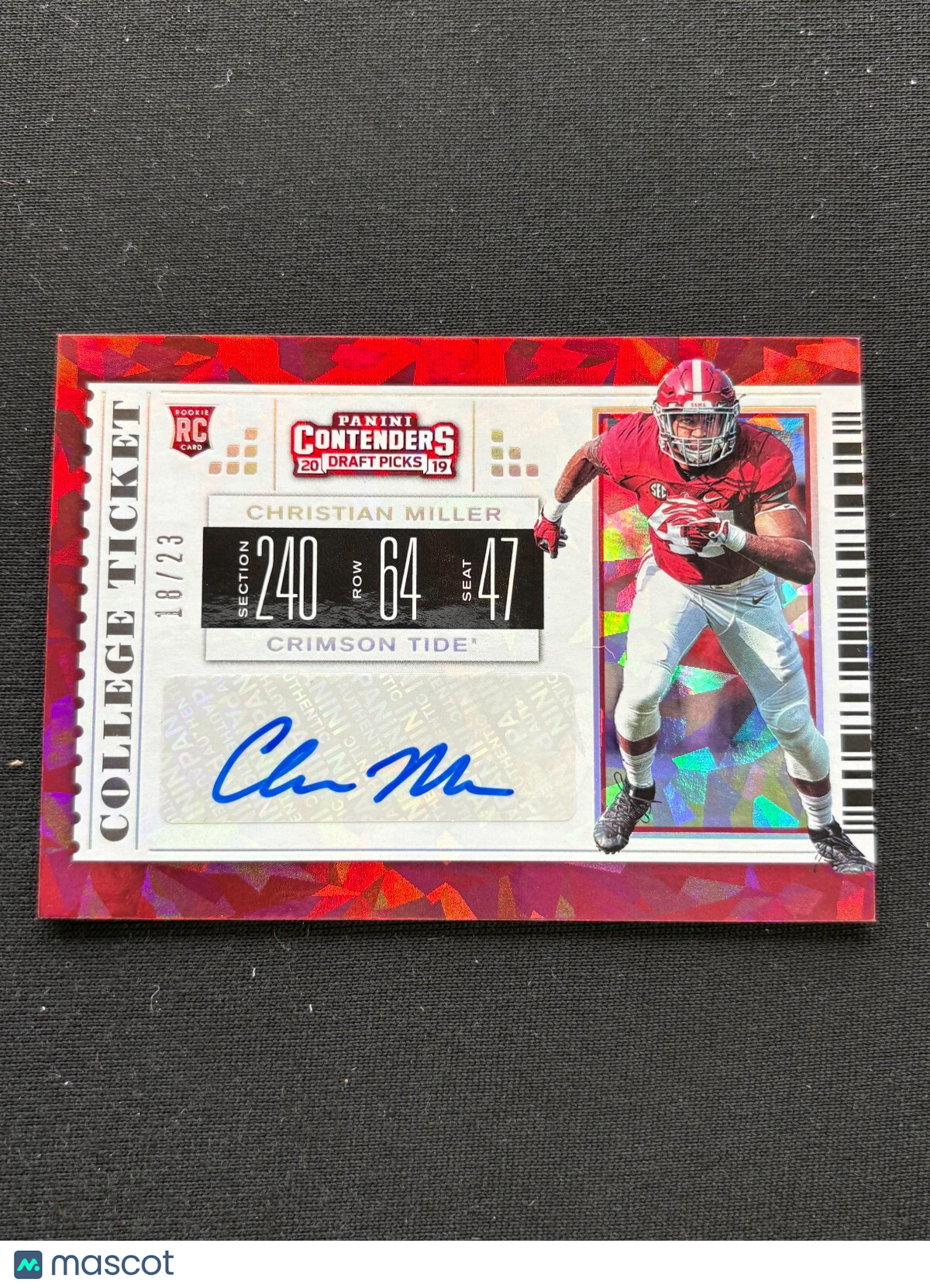 Christian Miller 2019 Contenders Cracked Ice Auto Autograph RC Alabama 18/23