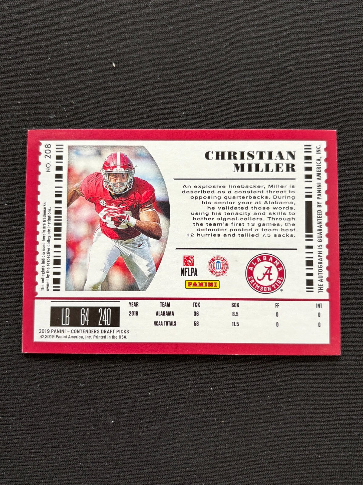 Christian Miller 2019 Contenders Cracked Ice Auto Autograph RC Alabama 18/23