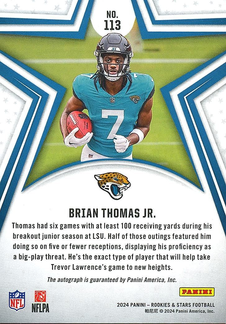 Brian Thomas Jr. 2024 Rookies & Stars Auto Autograph RC  Jaguars 174/250