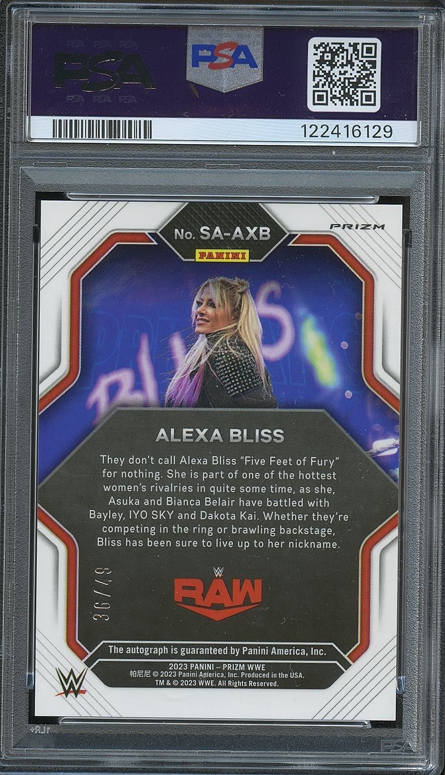 Alexa Bliss 2023 Prizm Blue Auto Autograph Superstar WWE Wrestling 36/49 PSA 9