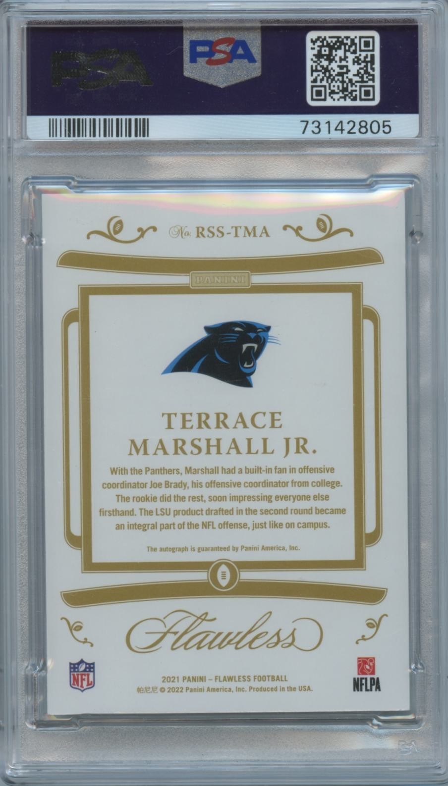 Terrace Marshall Jr. 2021 Flawless Auto Autograph RC Carolina Panthers 1/1 PSA 8