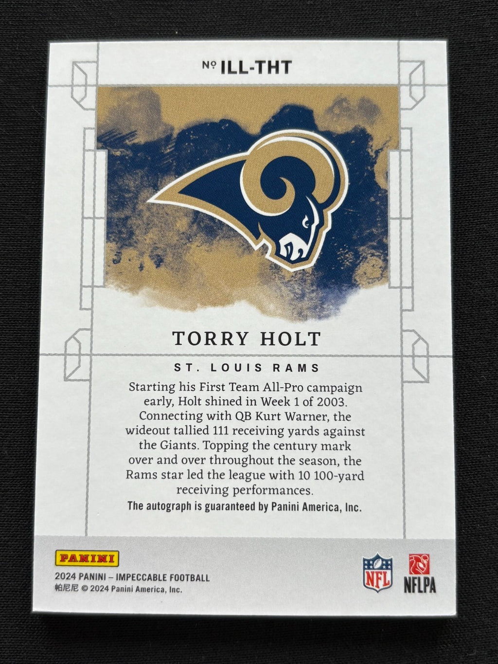 Torry Holt 2024 Impeccable On Card Auto Autograph St. Louis Rams 22/49