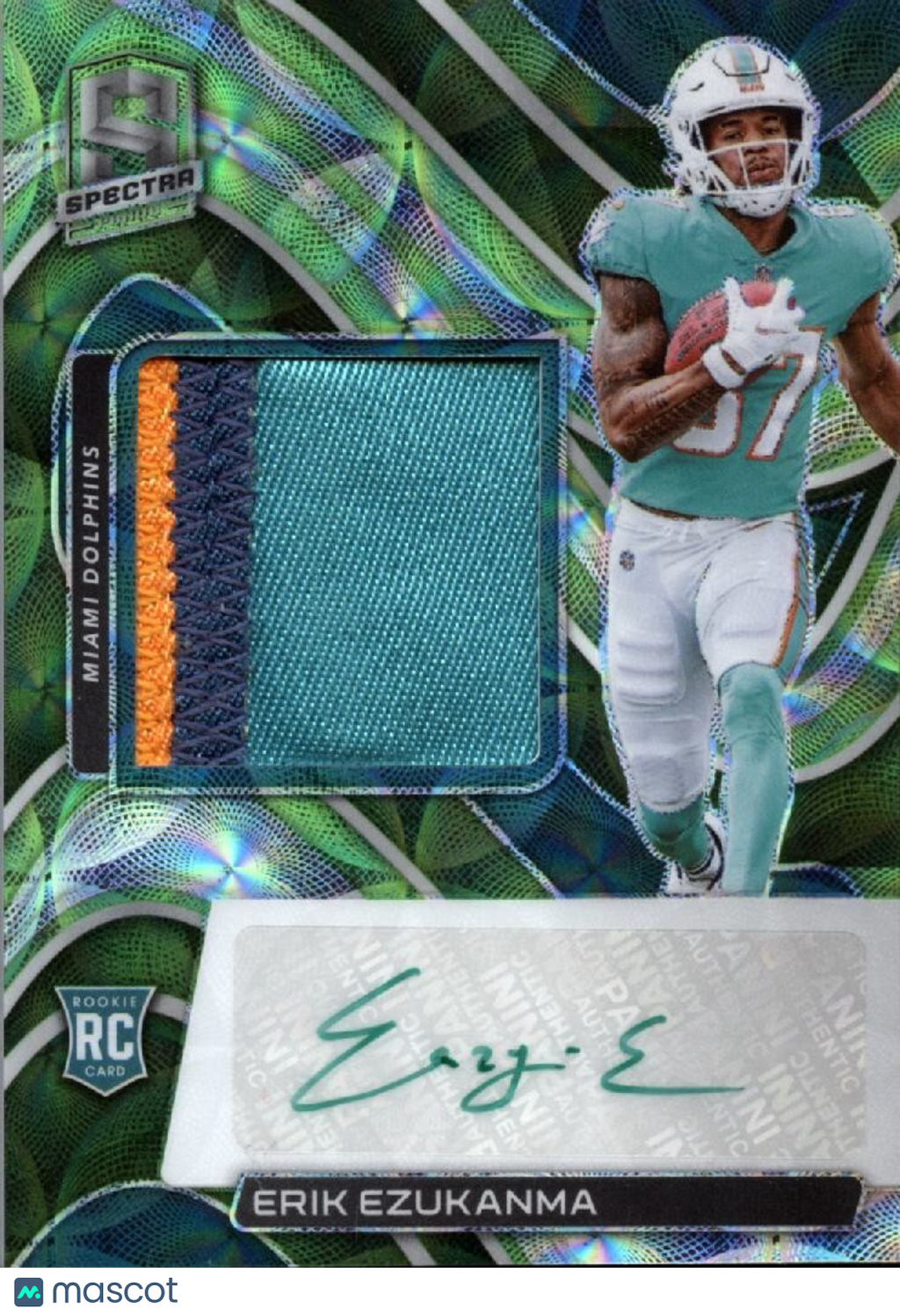 Erik Ezukanma 2022 Spectra Neon Green Auto Autograph Patch RC Dolphins 34/35