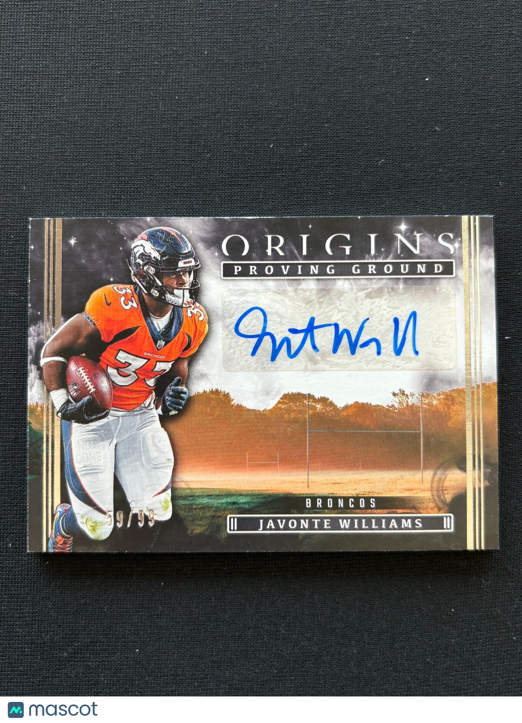 Javonte Williams 2022 Origins Auto Autograph Proving Ground Denver Broncos 59/99
