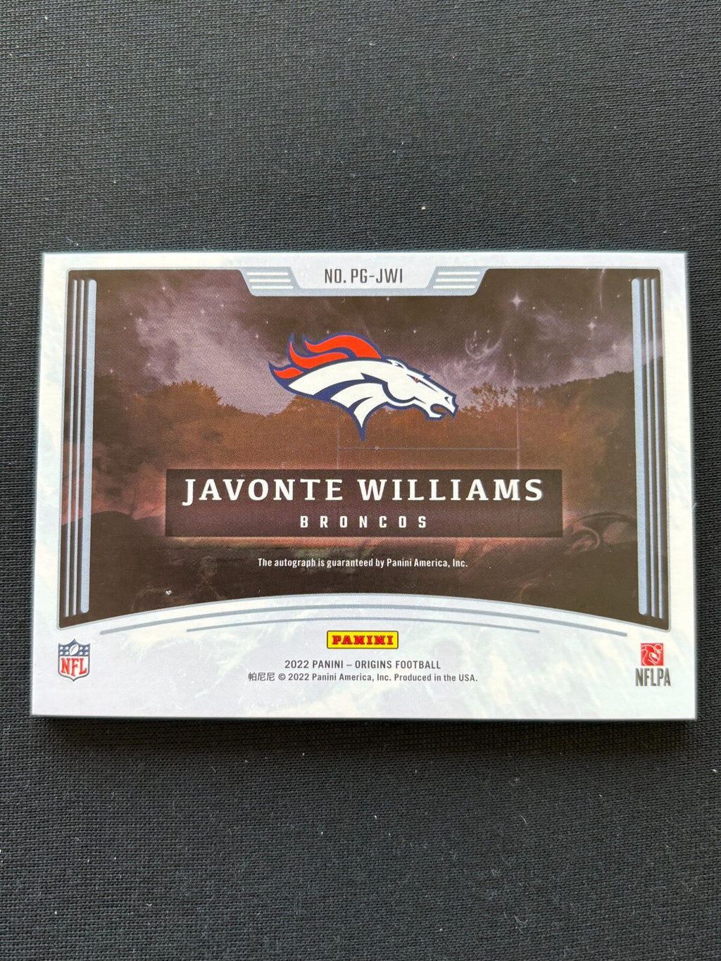 Javonte Williams 2022 Origins Auto Autograph Proving Ground Denver Broncos 59/99