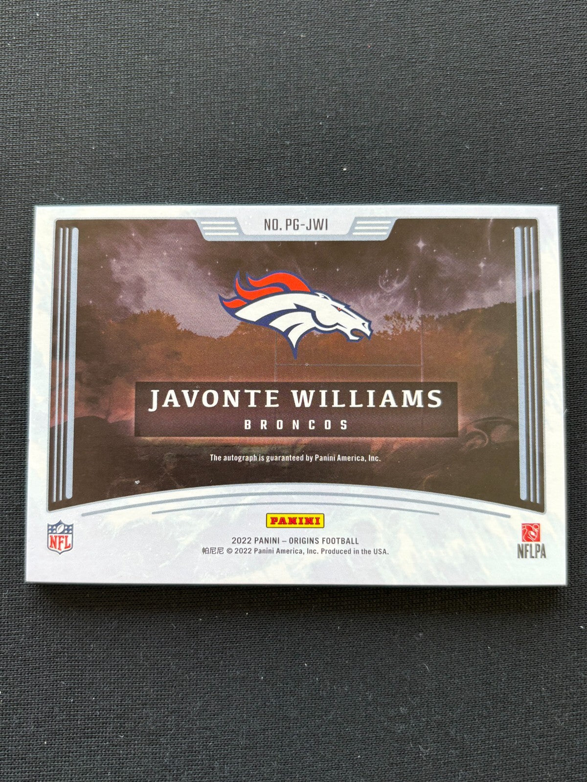 Javonte Williams 2022 Origins Auto Autograph Proving Ground Denver Broncos 59/99