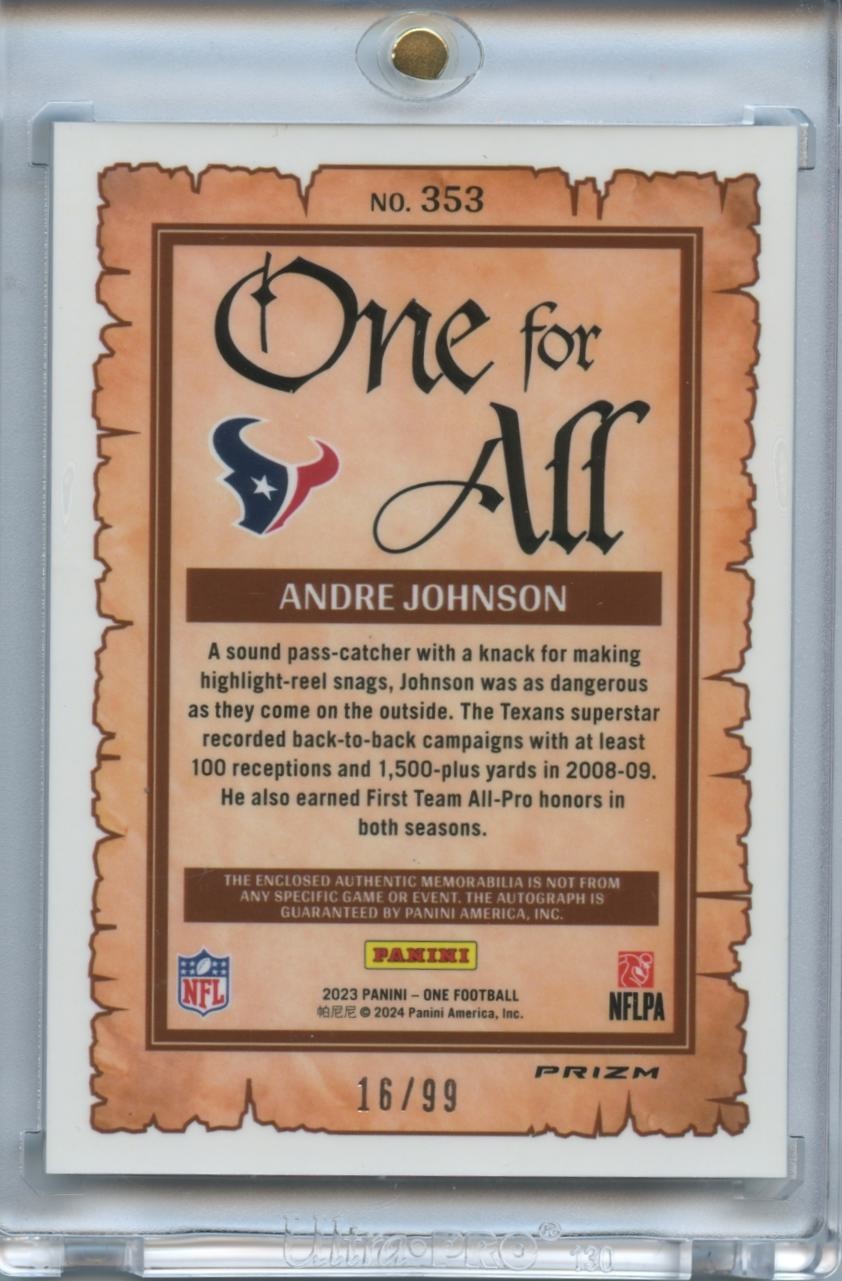 Andre Johnson 2023 Panini One Auto Autograph Patch Houston Texans 16/99