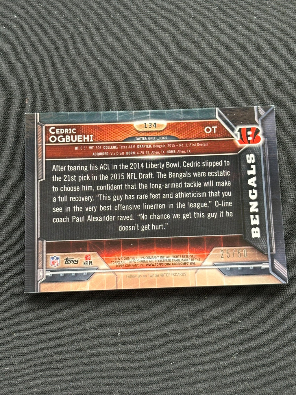 Cedric Ogbuehi 2015 Topps Chrome GOLD Refractor Rookie Cincinnati Bengals 25/50