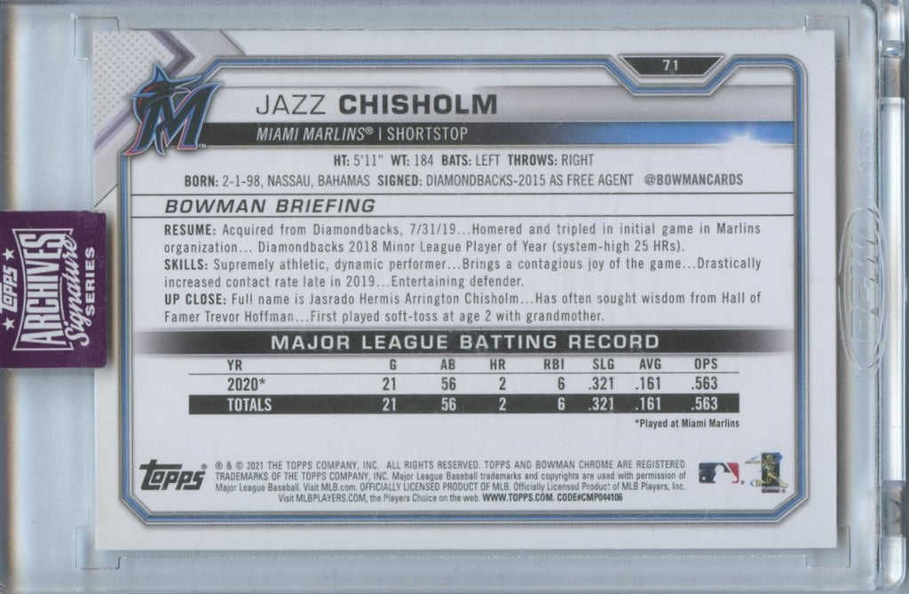 Jazz Chisholm 2025 Bowman Archives Auto Autograph Rookie Marlins Yankees 24/50
