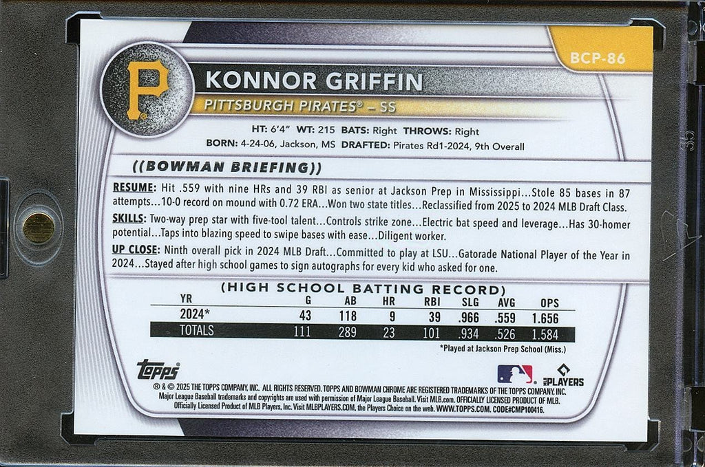 Konnor Griffin 2025 Bowman Chrome GOLD Reptilian Refractor Pirates 28/50