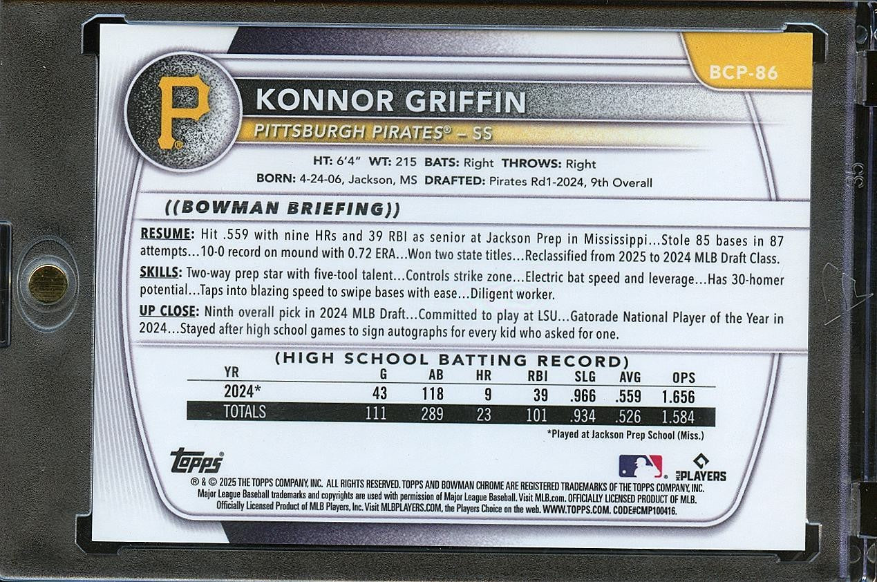 Konnor Griffin 2025 Bowman Chrome GOLD Reptilian Refractor Pirates 28/50