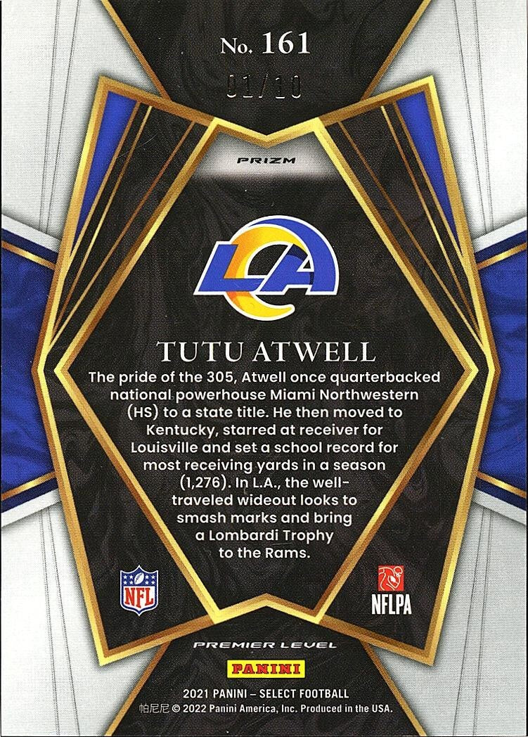 Tutu Atwell 2021 Select GOLD Disco Prizm Rookie RC Los Angeles Rams 1/10 #161