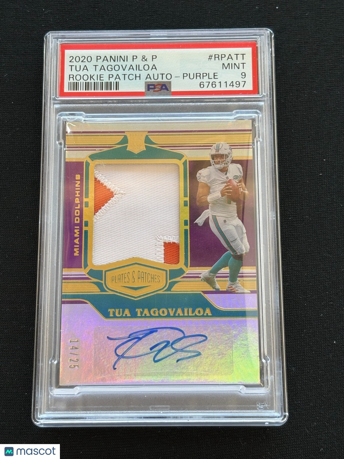 Tua Tagovailoa 2020 Plates & Patches Auto Autograph Patch RC Dolphin 14/25 PSA 9