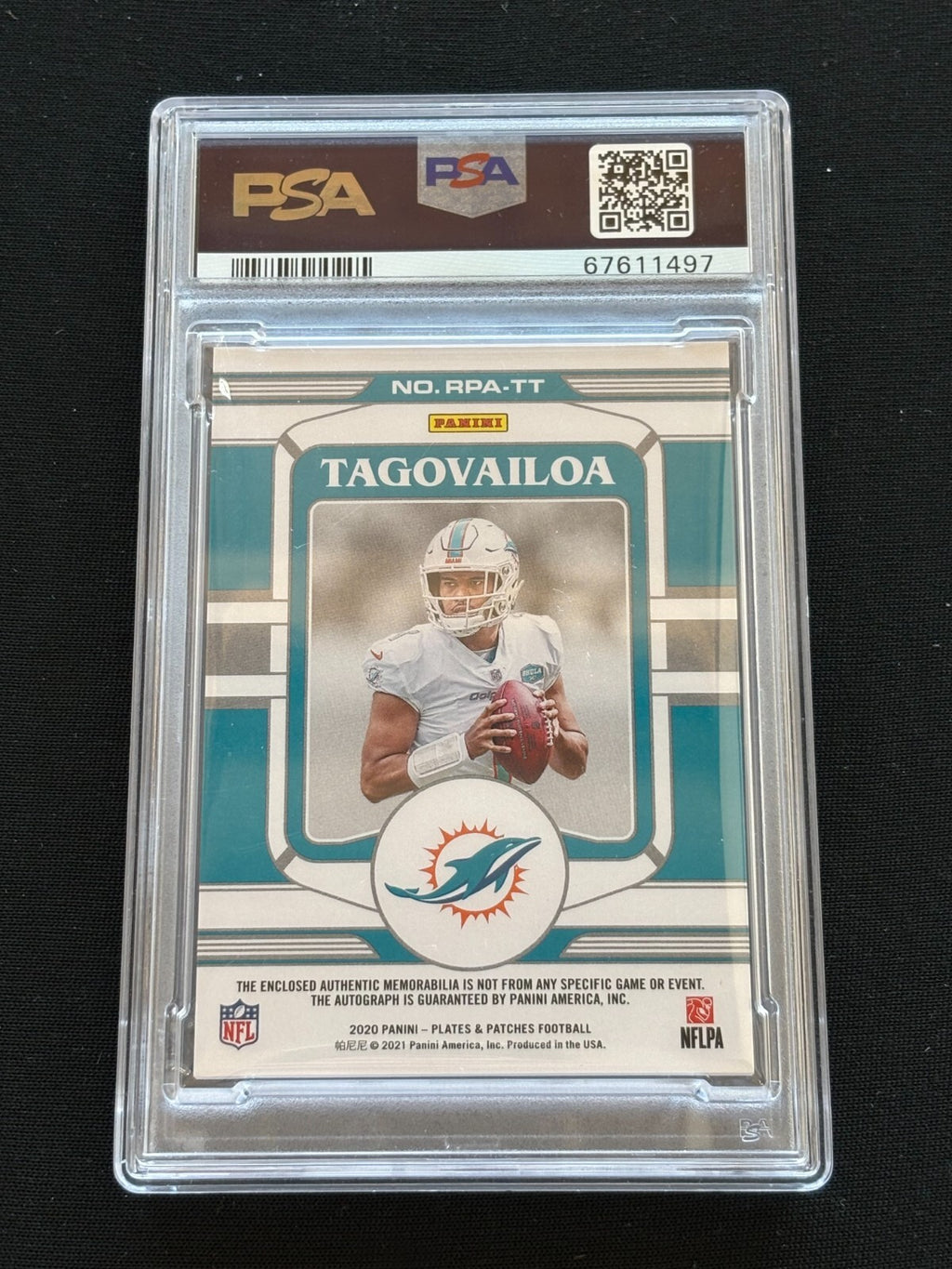 Tua Tagovailoa 2020 Plates & Patches Auto Autograph Patch RC Dolphin 14/25 PSA 9