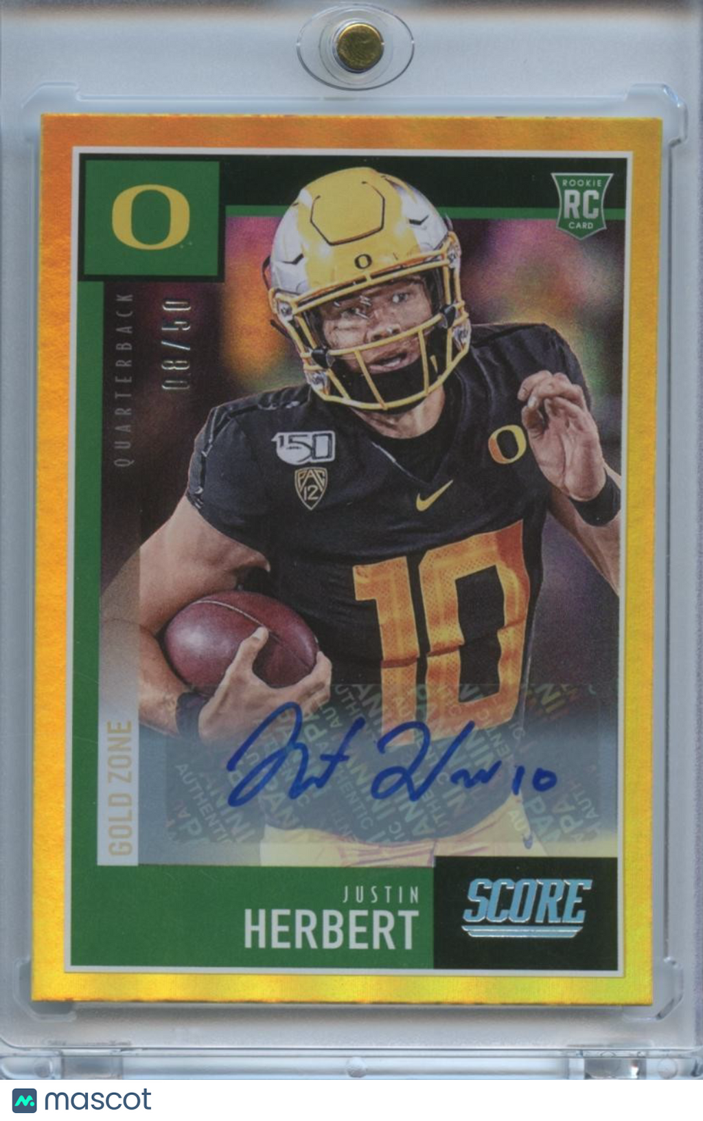 Justin Herbert 2020 Score GOLD Auto Autograph RC Oregon Ducks Chargers 8/50