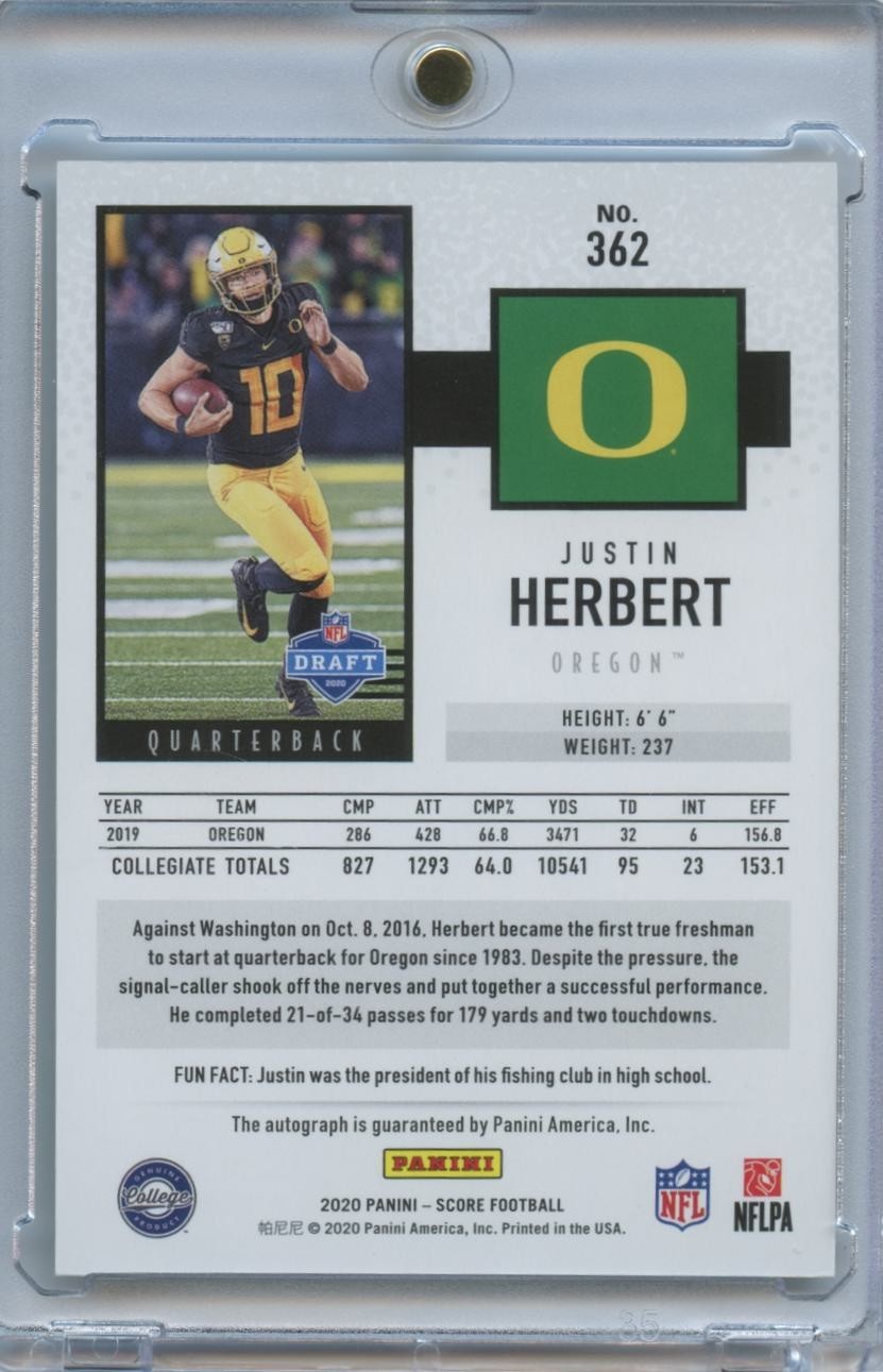 Justin Herbert 2020 Score GOLD Auto Autograph RC Oregon Ducks Chargers 8/50