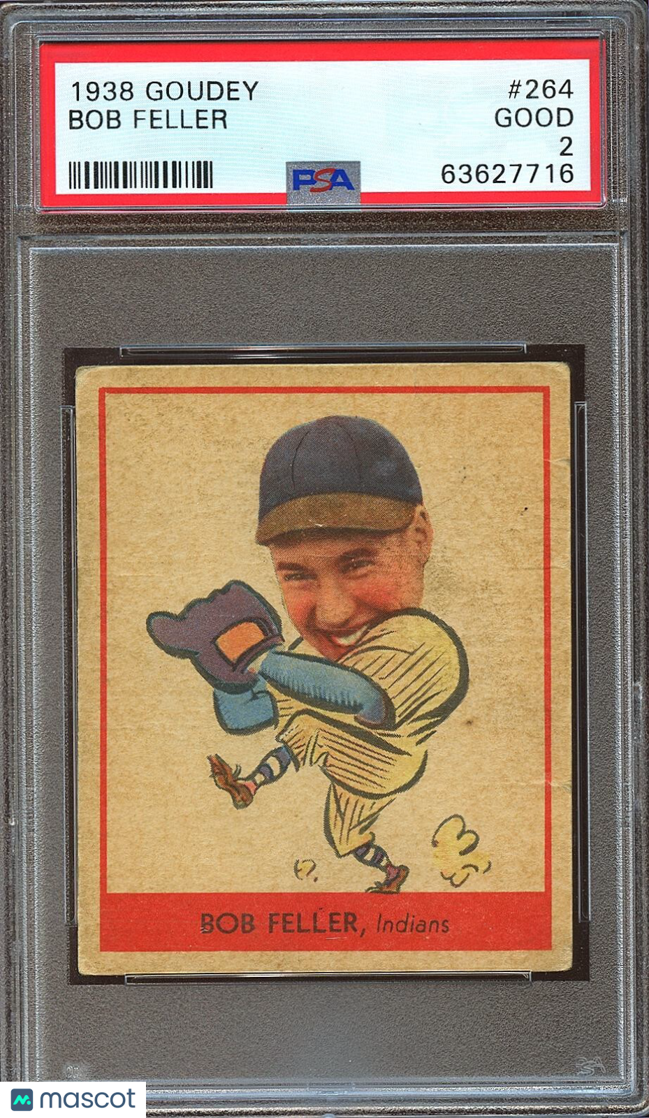 Bob Feller 1938 Goudey Baseball Card Cleveland Indians #264 PSA 2