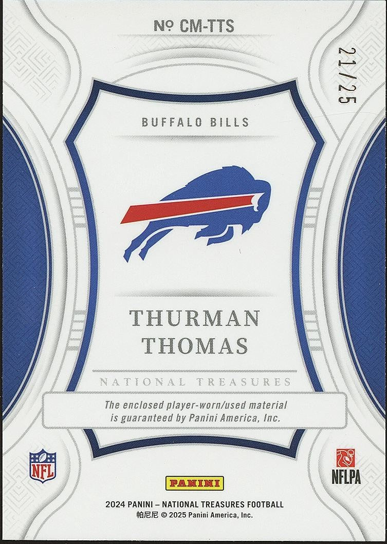 Thurman Thomas 2024 National Treasures Jersey Patch Buffalo Bills 21/25