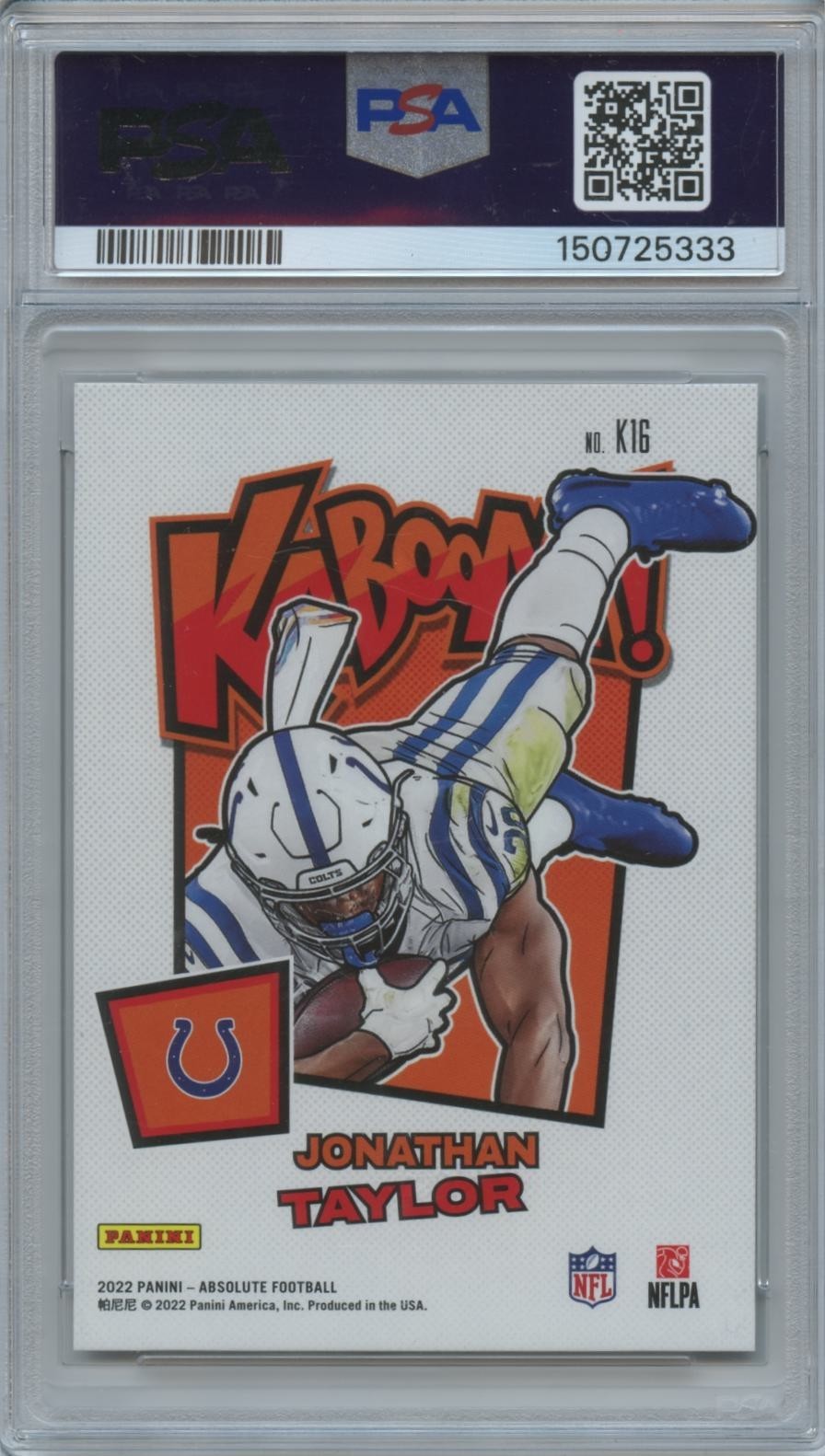 Jonathan Taylor 2022 Absolute KABOOM! SSP CASE HIT Indianapolis Colts PSA 9