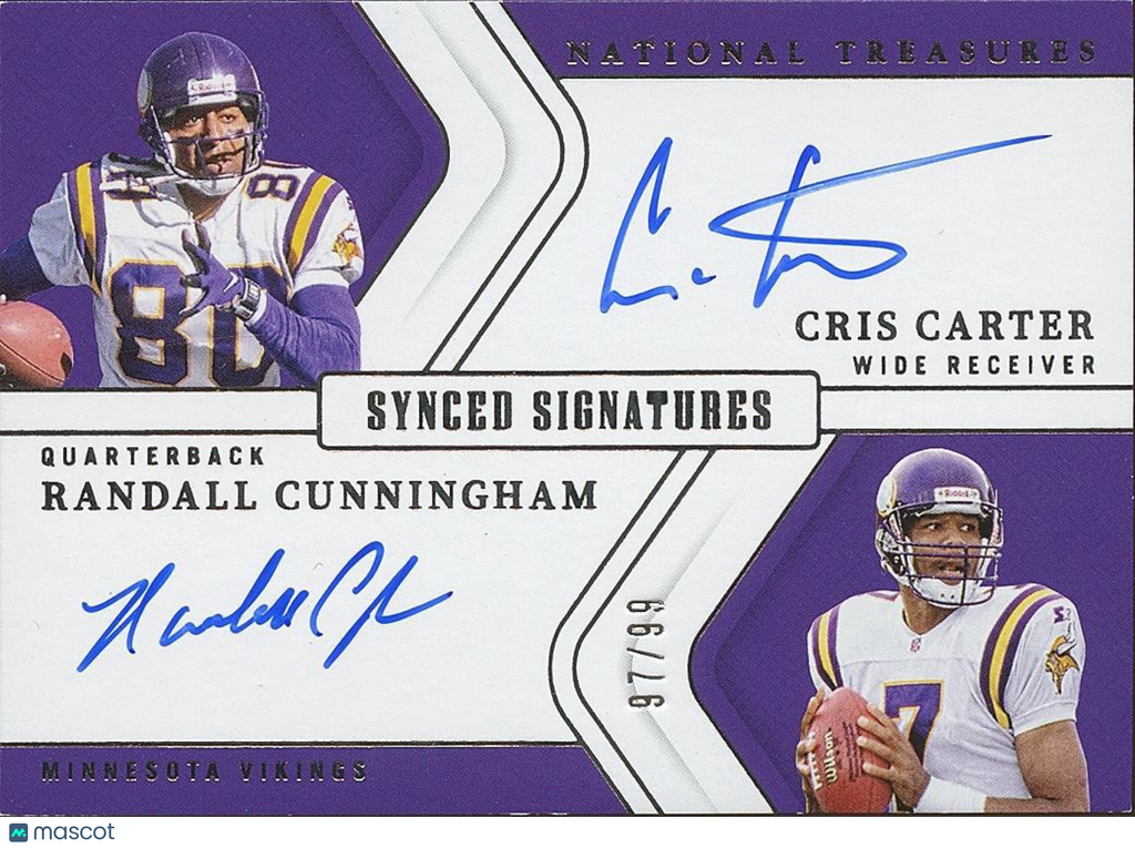 Cris Carter / Randall Cunningham 2024 National Treasures Autograph Vikings 97/99