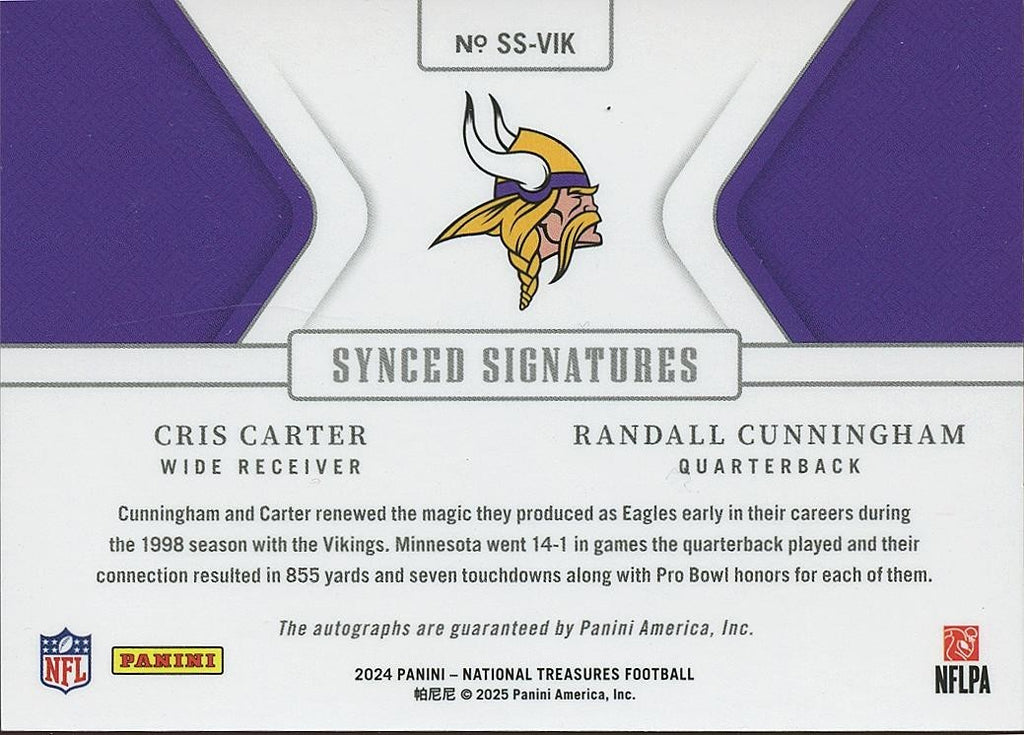 Cris Carter / Randall Cunningham 2024 National Treasures Autograph Vikings 97/99