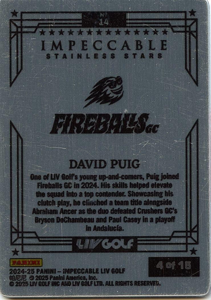 David Puig 2024-25 Impeccable Stainless Stars Rookie RC Golf 4/15 #14