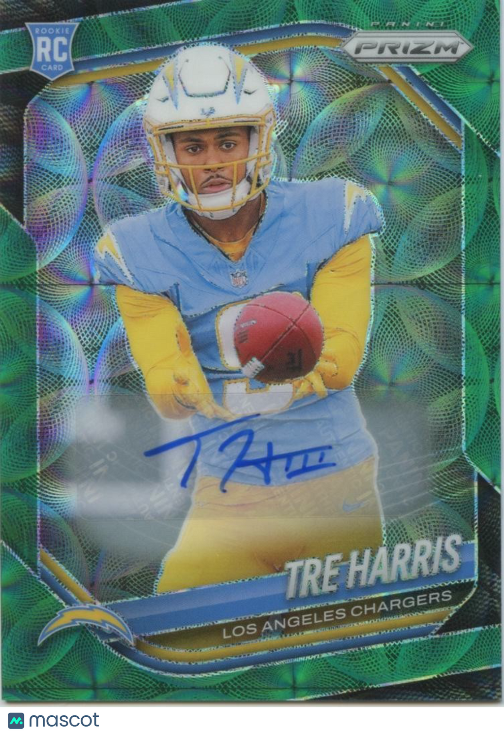 Tre Harris 2025 Prizm Green Scope Auto Autograph RC Los Angeles Chargers 8/75