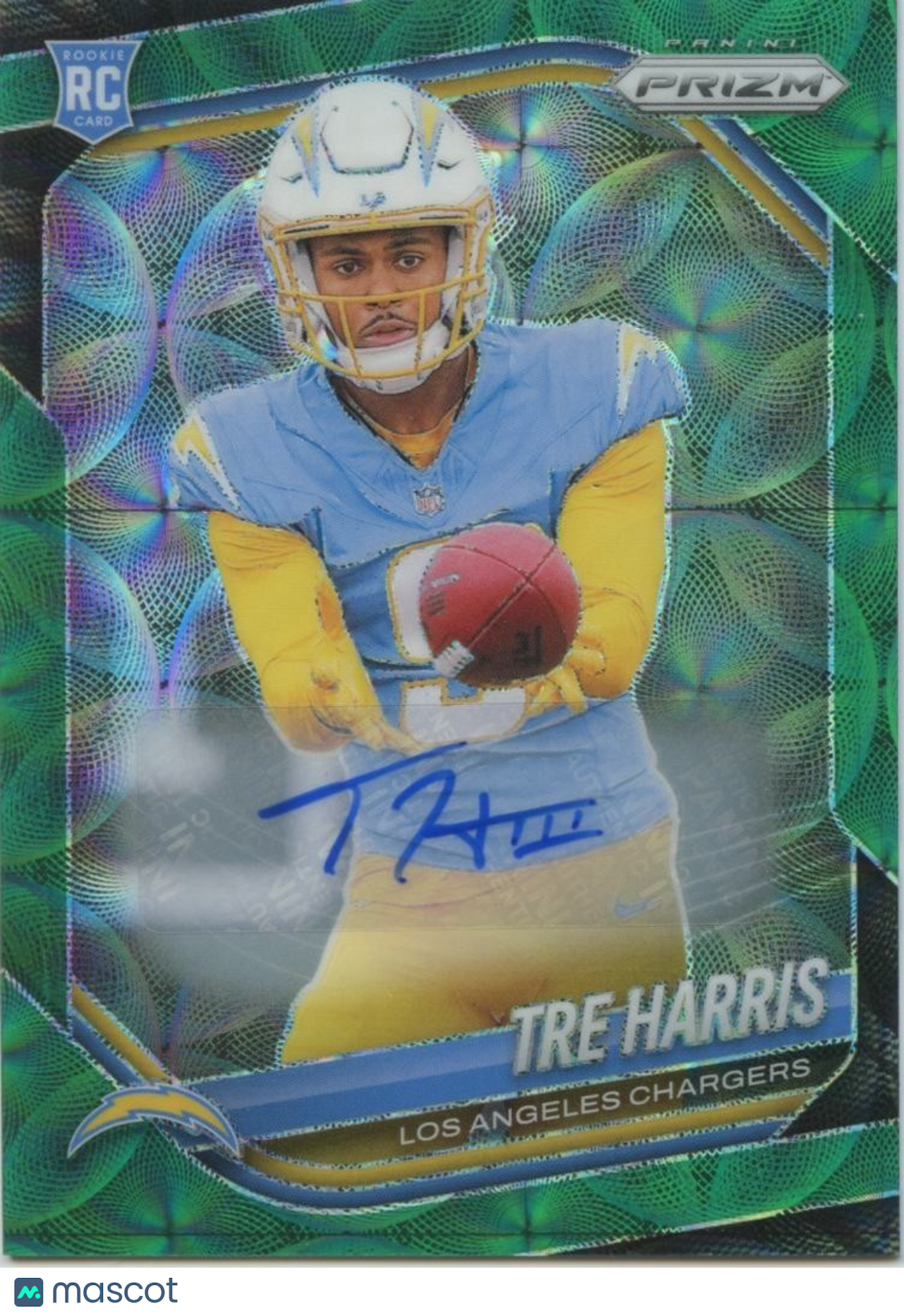 Tre Harris 2025 Prizm Green Scope Auto Autograph RC Los Angeles Chargers 8/75