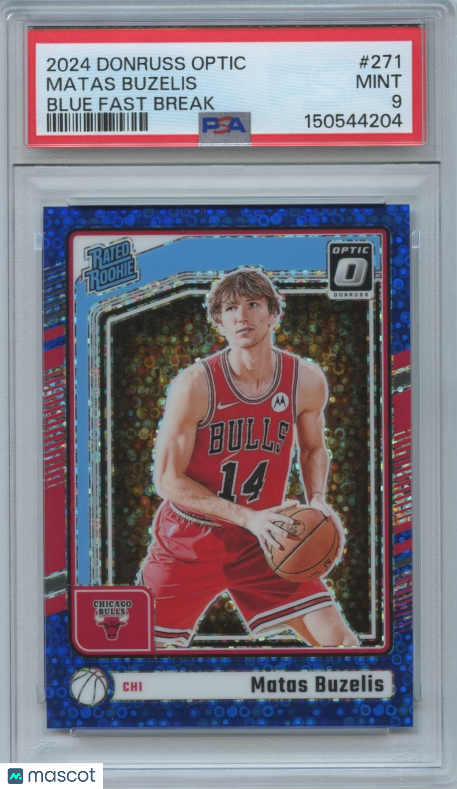 Matas Buzelis 2024-25 Optic Rated Rookie Blue Fastbreak Prizm Bulls 13/49 PSA 9