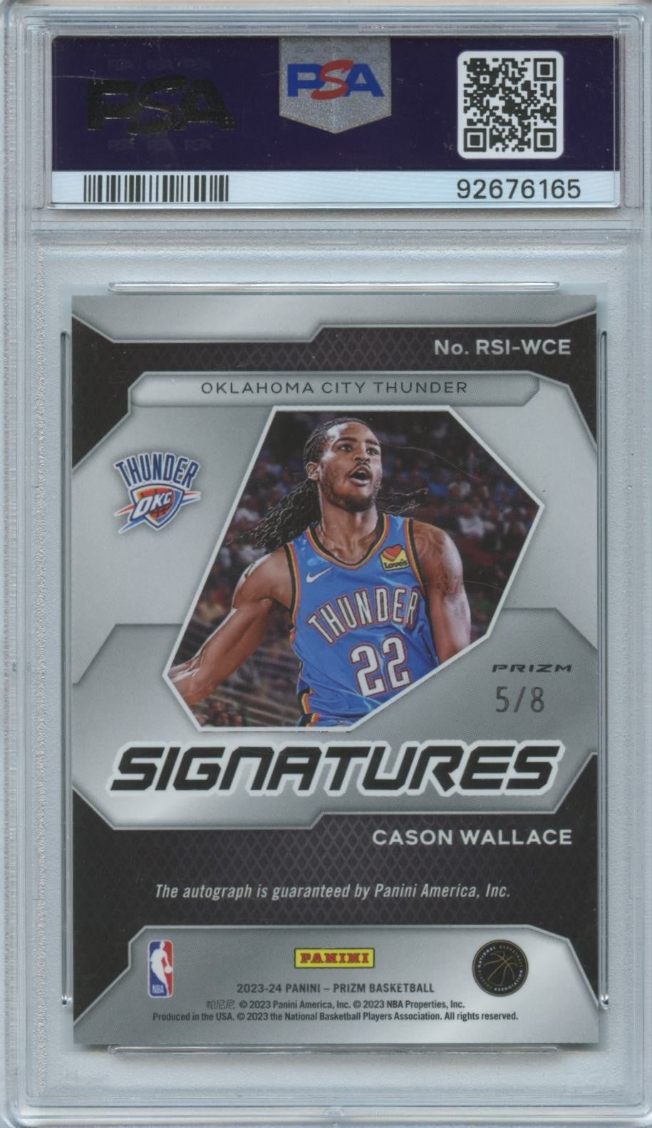 Cason Wallace 2023-24 Prizm Green Scope Auto Autograph SSP RC Thunder 5/8 PSA 9