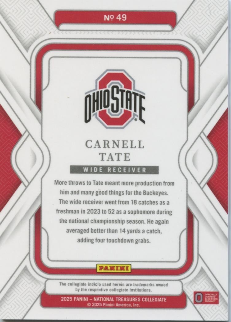 Carnell Tate 2025 National Treasures Rookie RC Ohio State Buckeyes 41/75