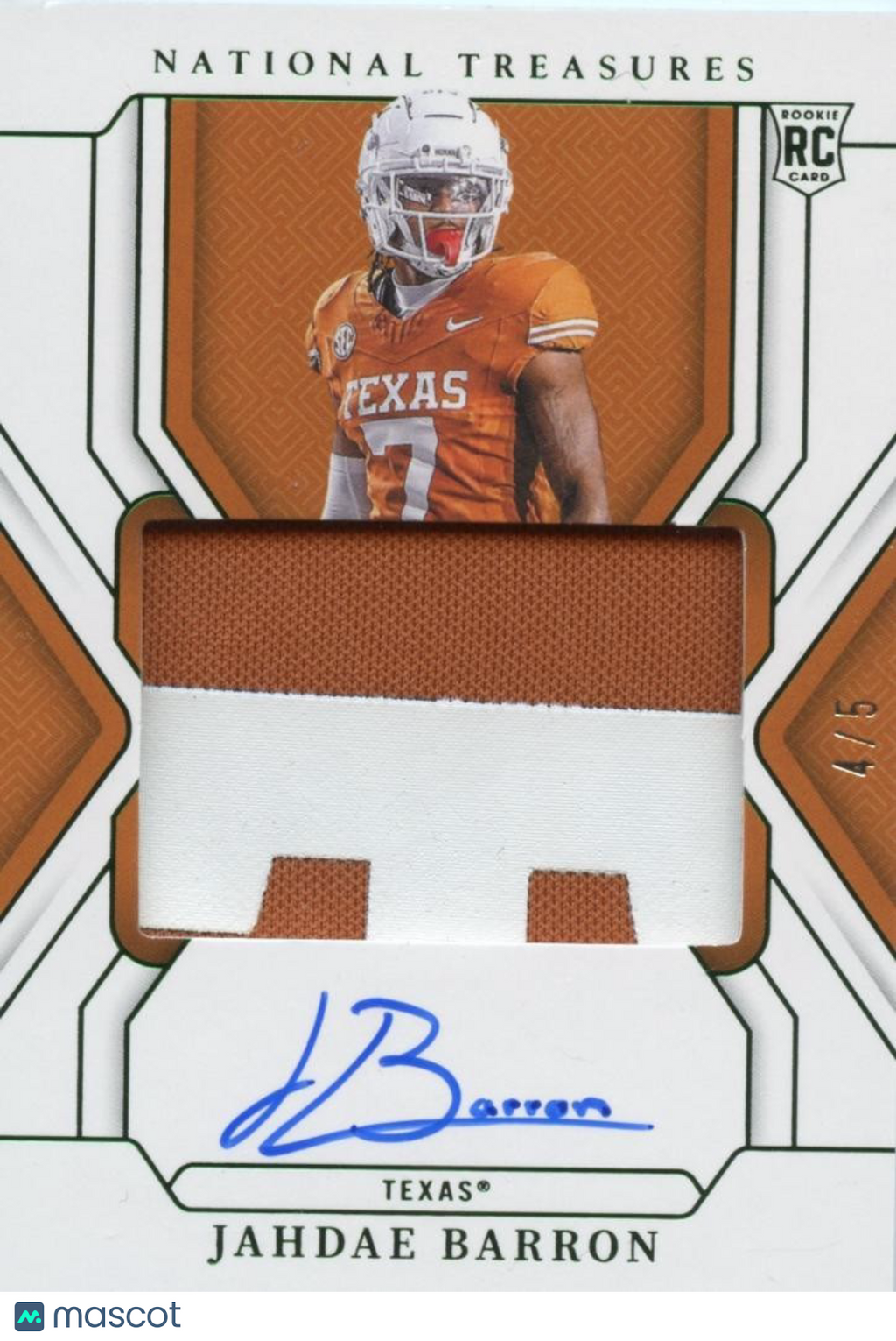 Jahdae Barron 2025 National Treasures Auto Autograph Patch RC SSP Longhorns 4/5