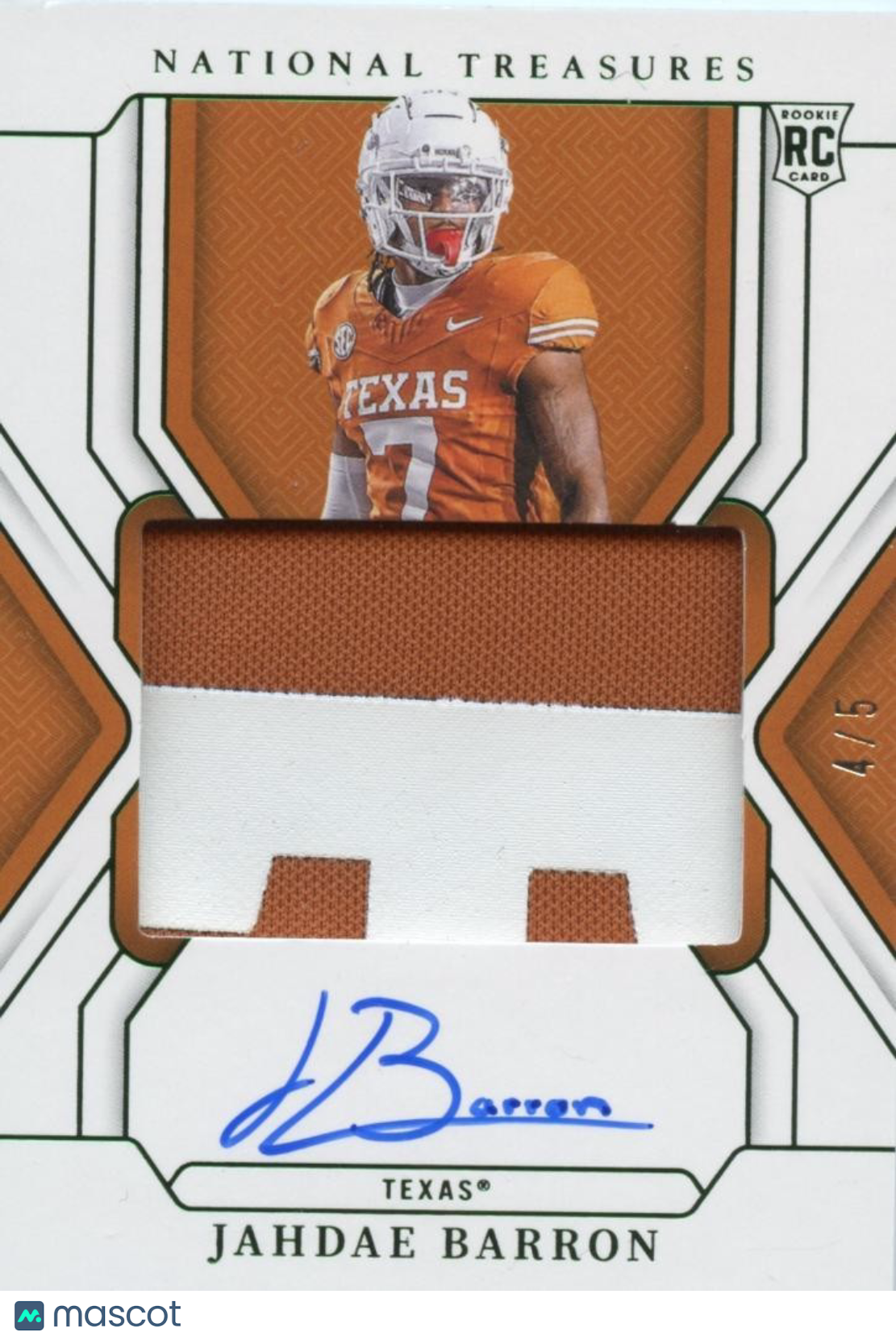 Jahdae Barron 2025 National Treasures Auto Autograph Patch RC SSP Longhorns 4/5