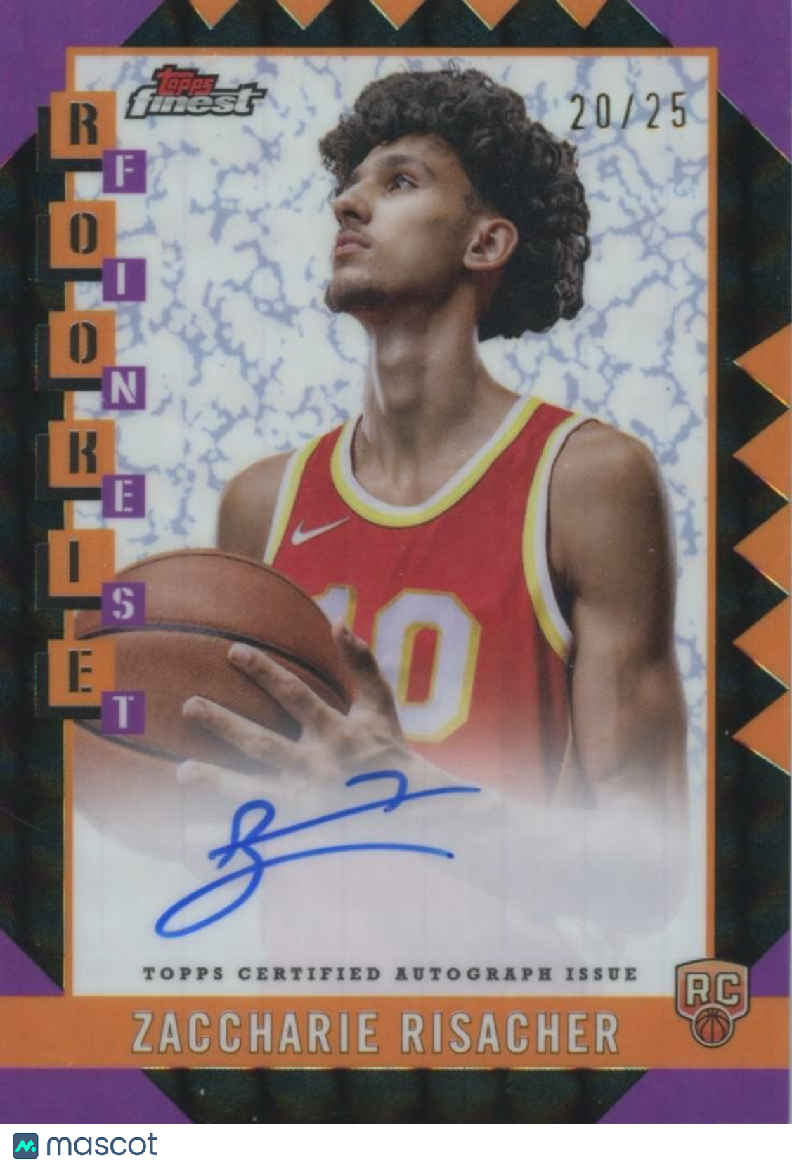 Zaccharie Risacher 2024-25 Topps Finest Auto Autograph RC Atlanta Hawks 20/25
