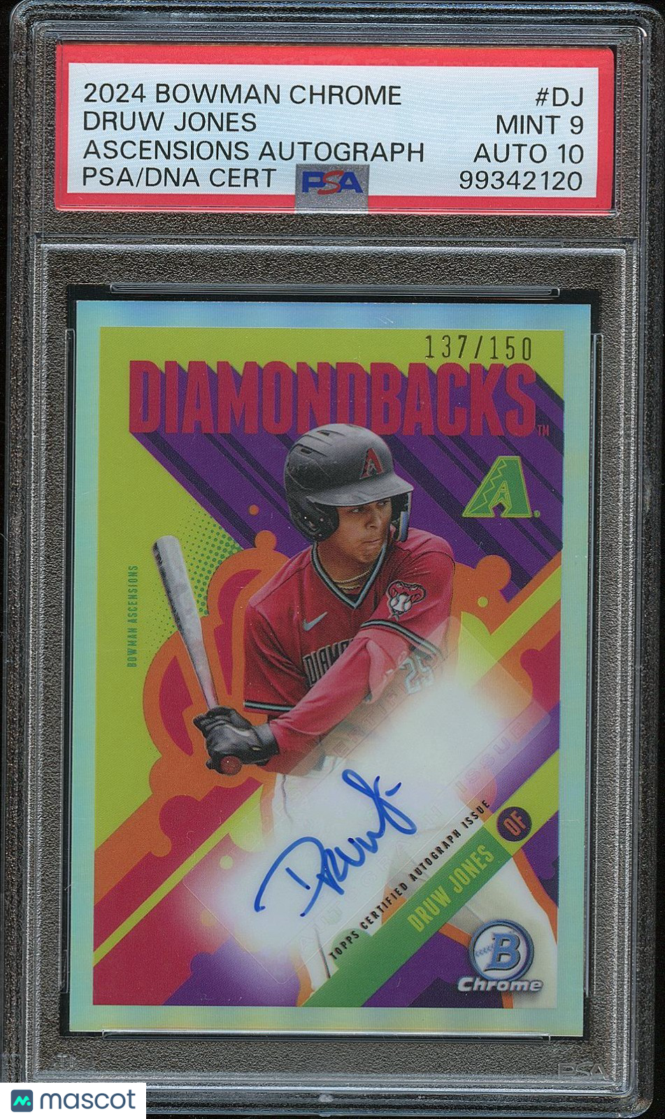Druw Jones 2024 Bowman Chrome Ascensions Auto Autograph Dbacks 137/150 PSA 9