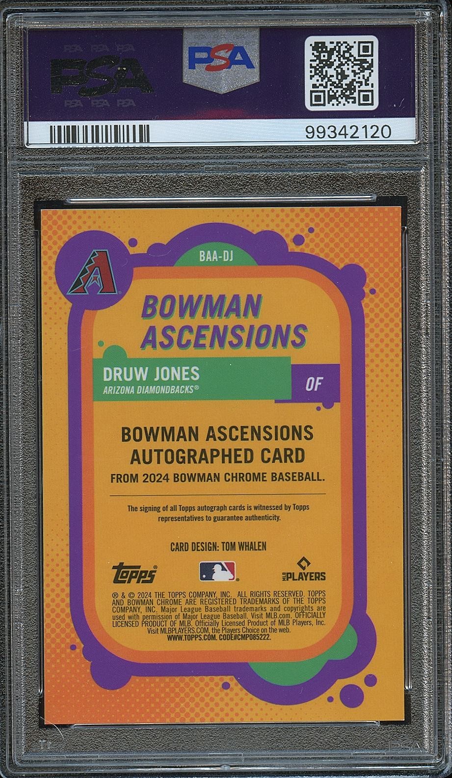 Druw Jones 2024 Bowman Chrome Ascensions Auto Autograph Dbacks 137/150 PSA 9