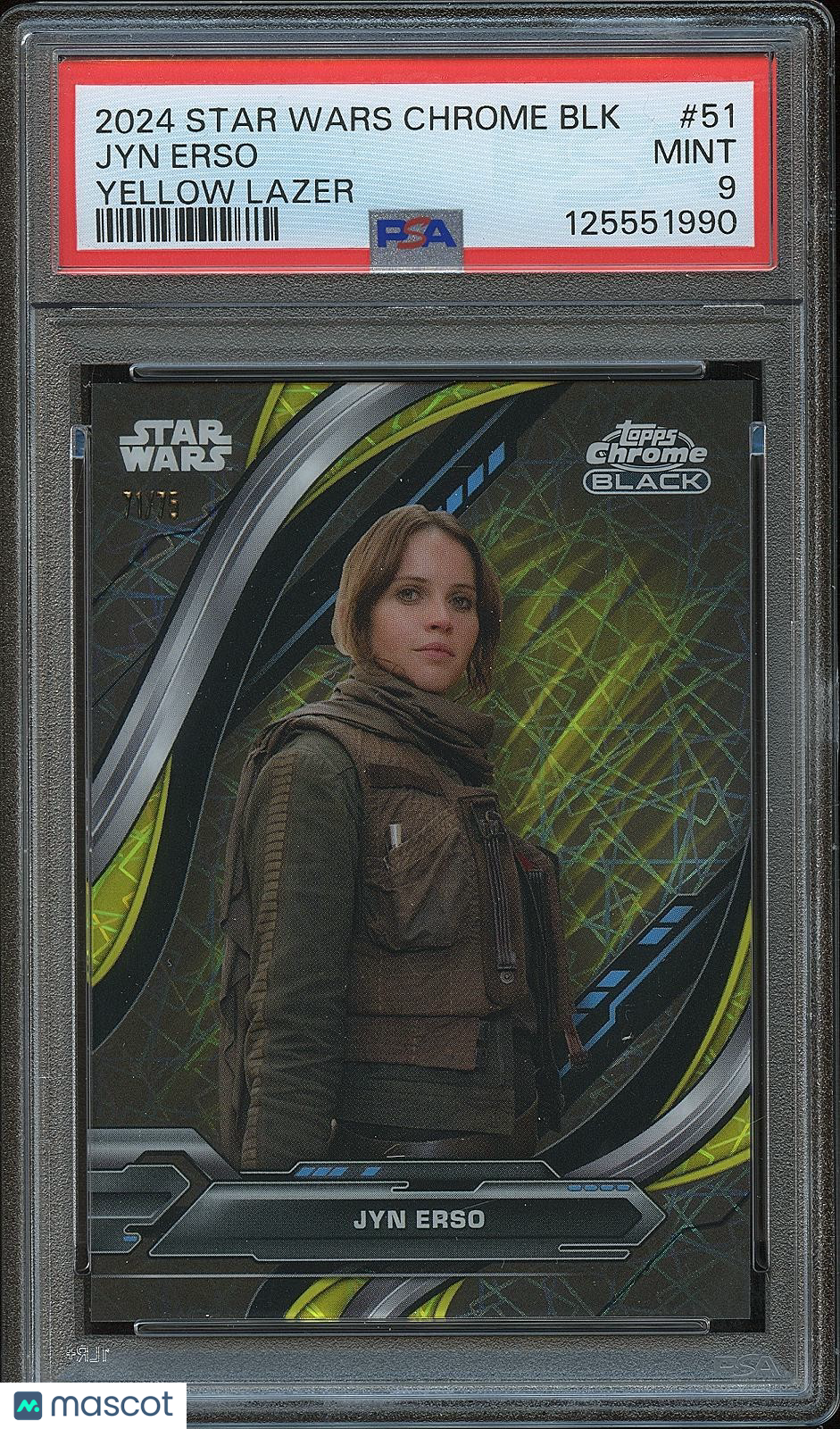 Jyn Erso 2024 Topps Chrome Black Yellow Lazer Refractor Star Wars 71/75 PSA 9
