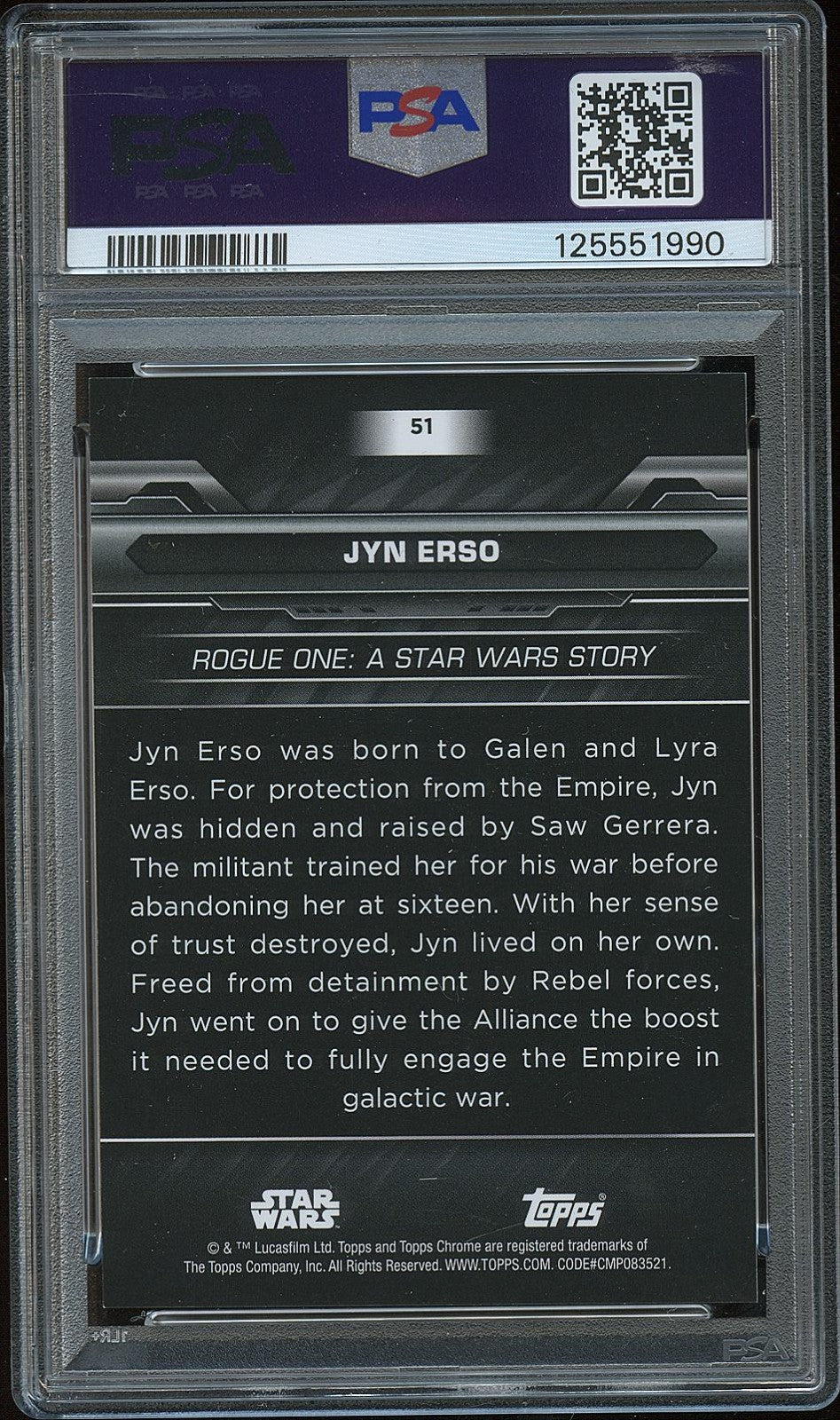 Jyn Erso 2024 Topps Chrome Black Yellow Lazer Refractor Star Wars 71/75 PSA 9