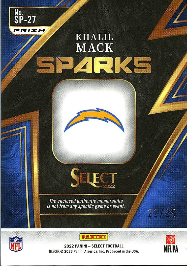 Khalil Mack 2022 Select Tie-Dye Prizm Jersey Patch Los Angeles Chargers 22/25