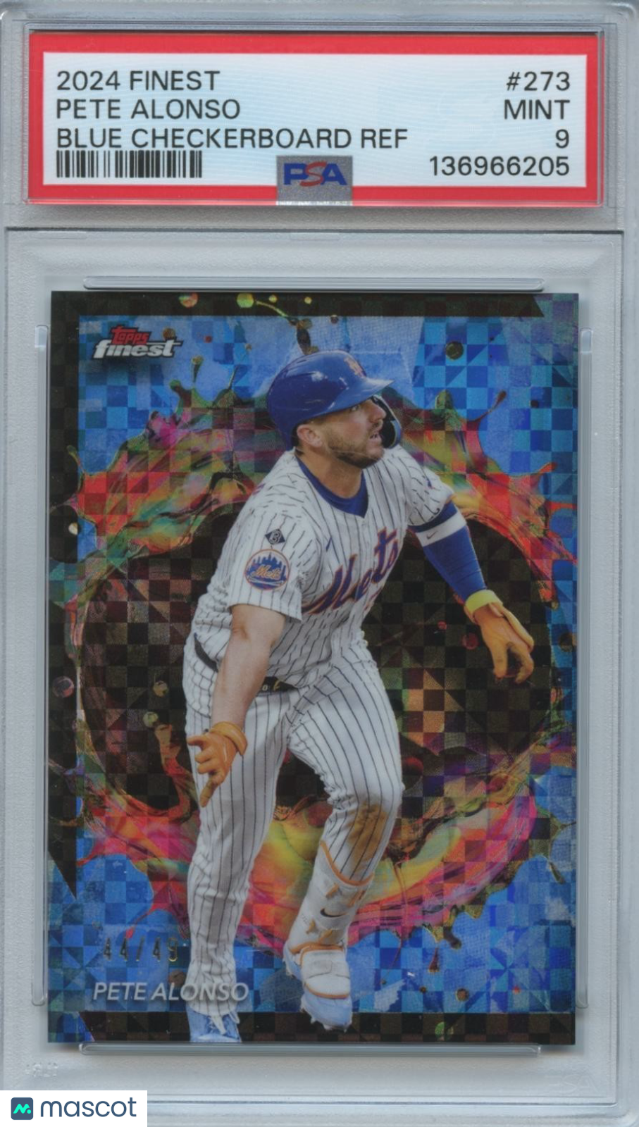 Pete Alonso 2024 Topps Finest RARE Blue Checkerboard Refractor Mets 44/49 PSA 9