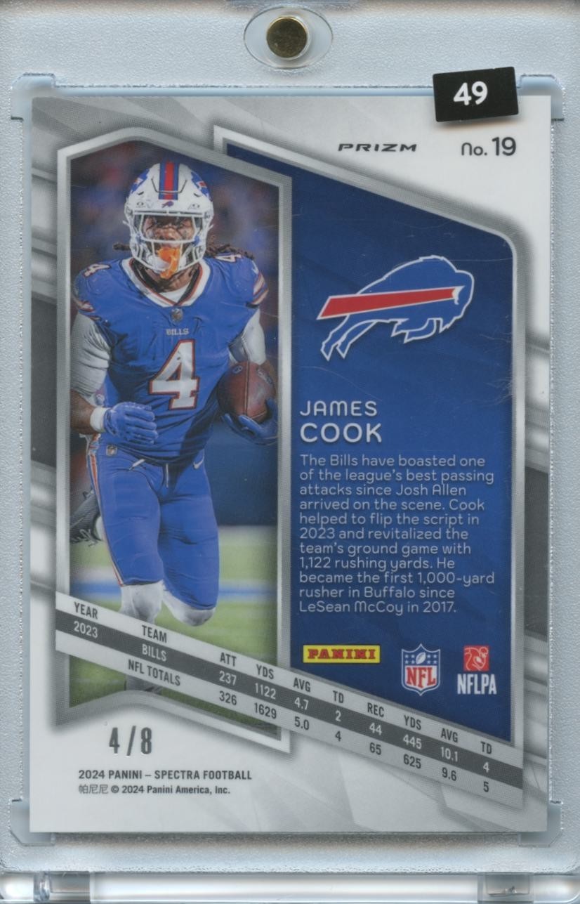 James Cook 2024 Spectra Neon Splatter Prizm SSP Buffalo Bills 4/8