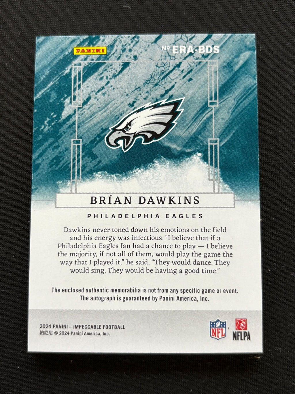 Brian Dawkins 2024 Impeccable Auto Autograph Inscription Patch Eagles 7/75