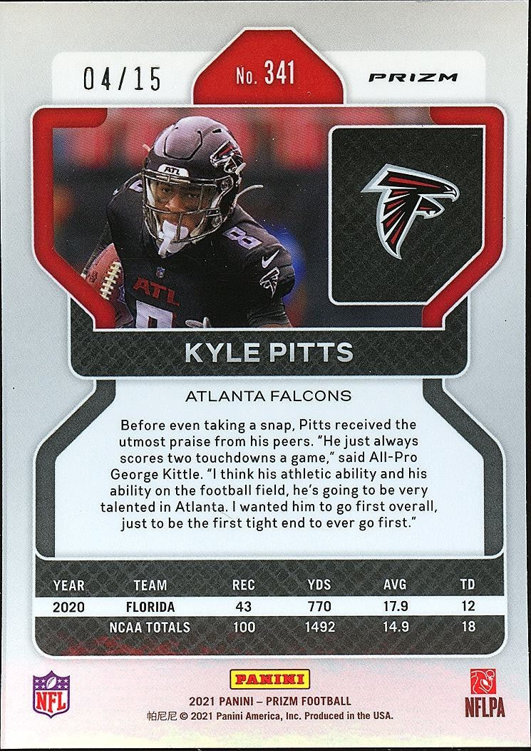 Kyle Pitts 2021 Prizm No Huddle Pink SSP Rookie RC Atlanta Falcons 4/15 #341